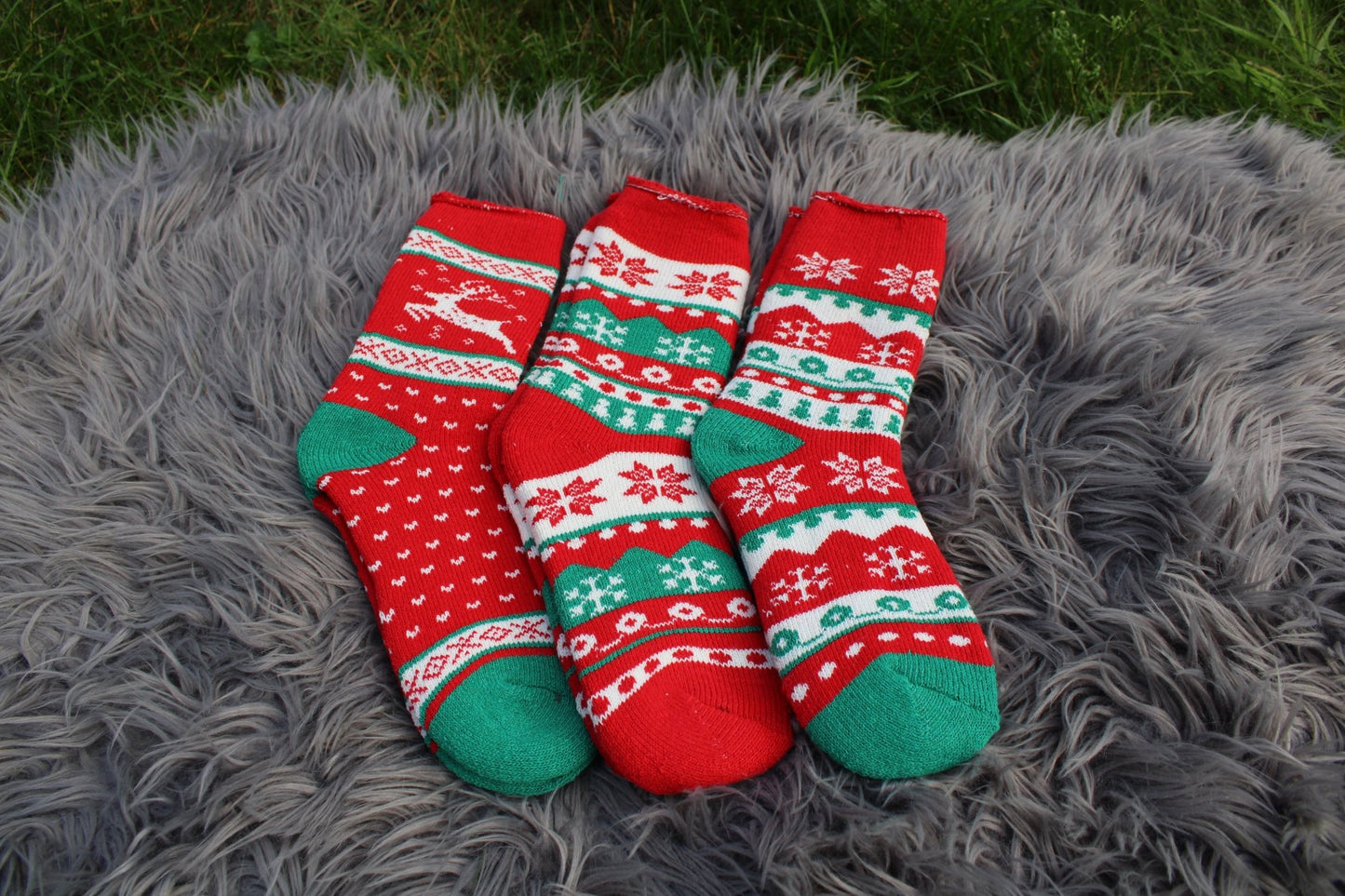 Winter - Thermo - Socken aus Wolle mit Weihnachtsmuster 3er Pack - Organicshop24