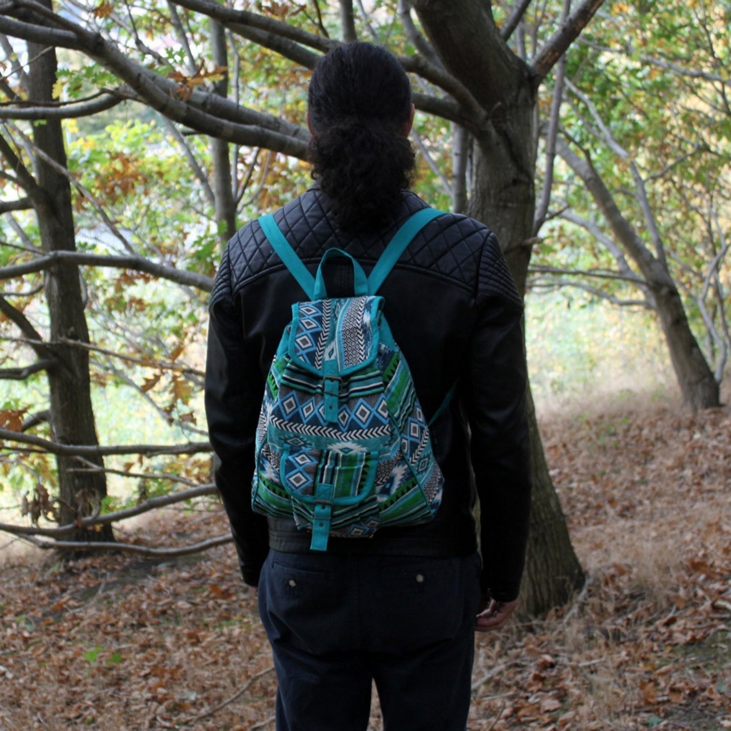 Jacquard Tasche-Rucksack Teal - Organicshop24