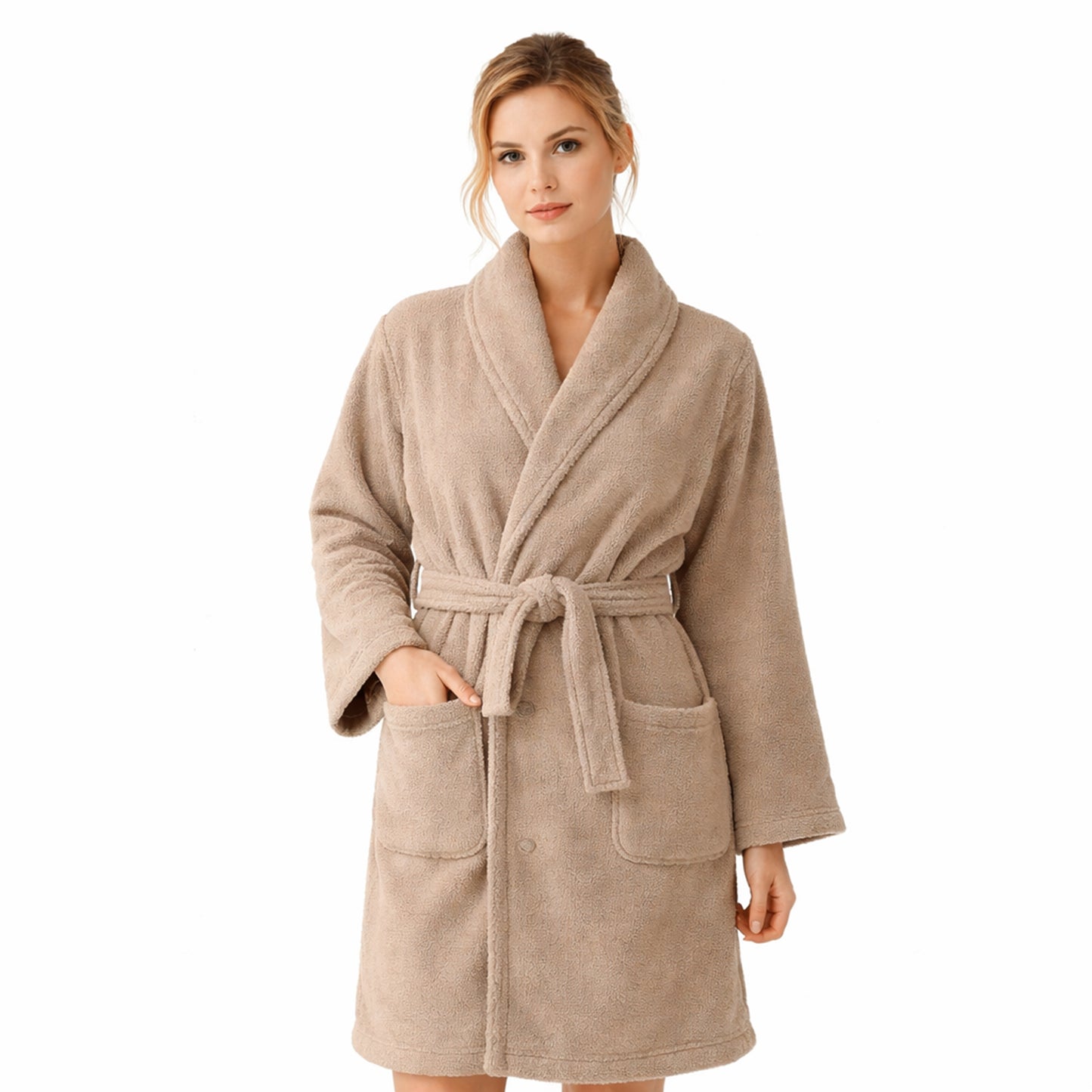 Damen Bademantel aus Ägäis-Biobaumwolle (450 g/m²) – Anthrazit, Sand, Navy | Flauschig & saugstark