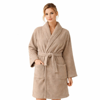 Damen Bademantel aus Ägäis-Biobaumwolle (450 g/m²) – Anthrazit, Sand, Navy | Flauschig & saugstark