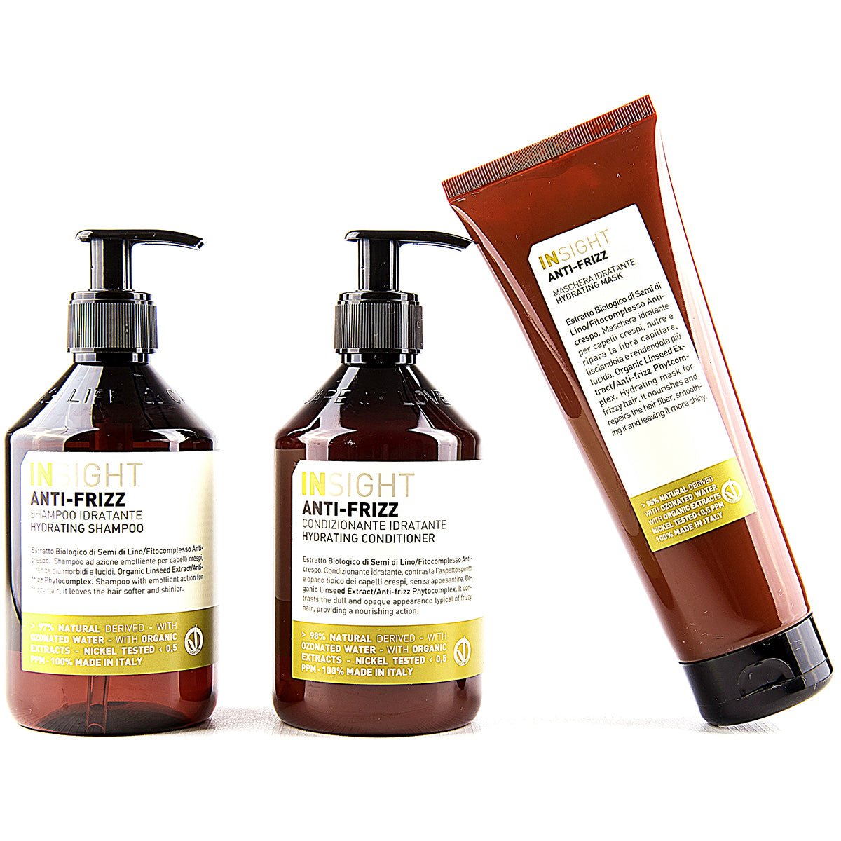 Anti Frizz pflegendes Shampoo 400ml mit Conditioner 400ml und Maske 250ml gegen krauses Haar - Organicshop24