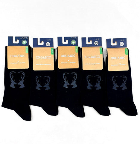 "5er" Pack GOTS zertifizierte Biobaumwolle Socken mit "Hirschgeweih Print" - Organicshop24