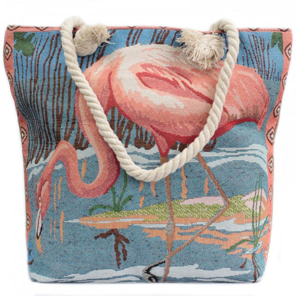 Jacquard-Tasche mit Seilgriff Flamingo - Organicshop24