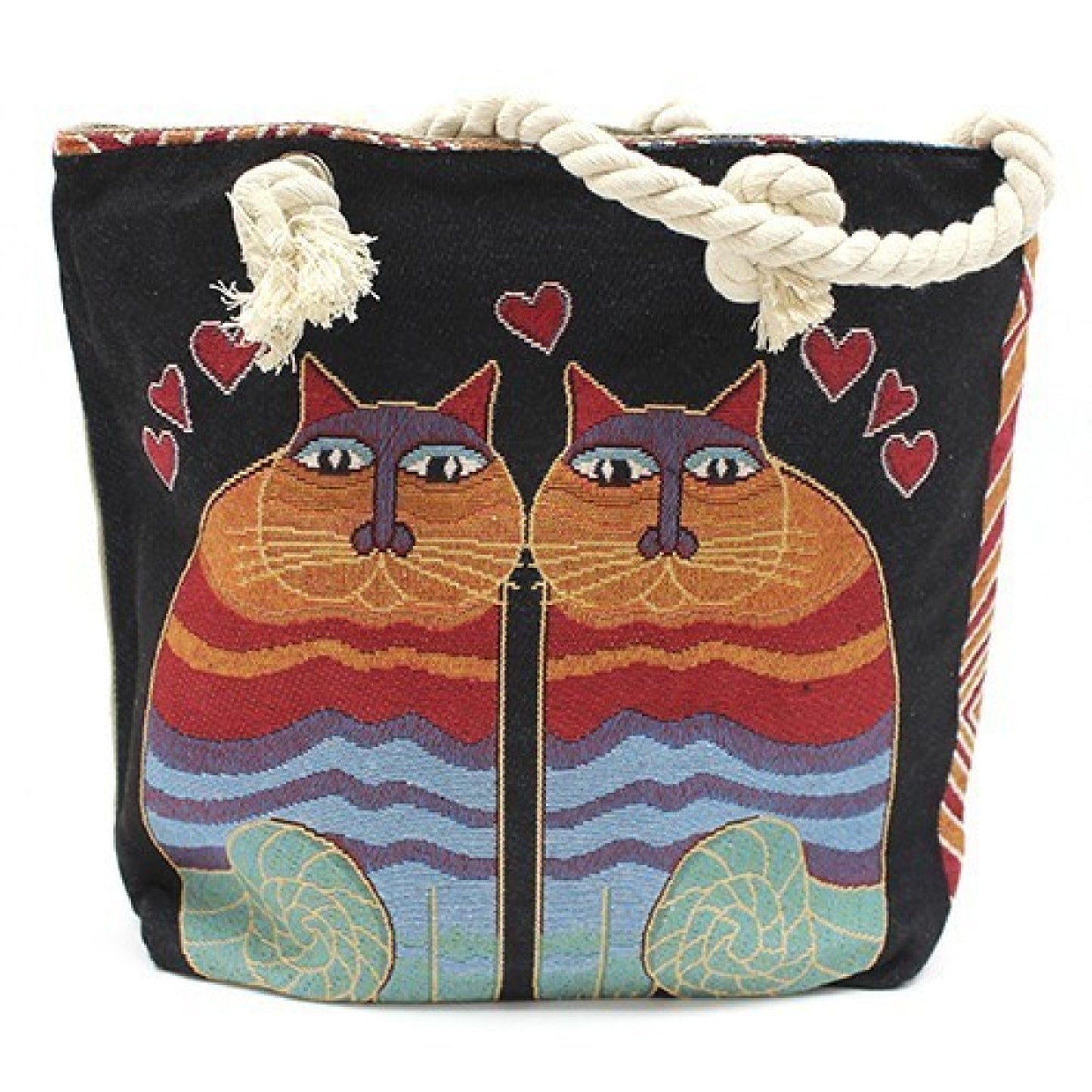 Jacquard-Tasche mit Seilgriff zwei Katzen Motiv - Organicshop24